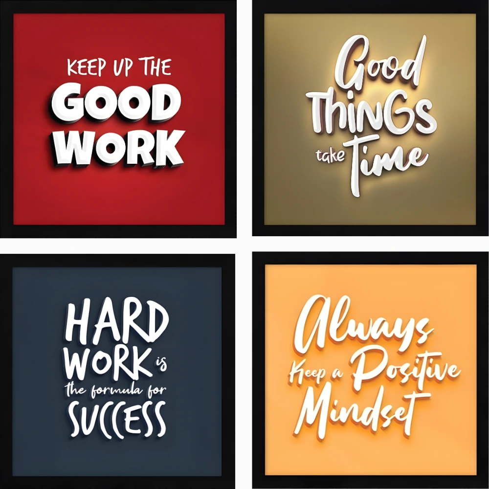 ArtX Paper Motivational Wall Frames, Inspirational Quotes Wall Frames For Home Office Study Room Decor, Multicolor Posters With Frame, Set of 4